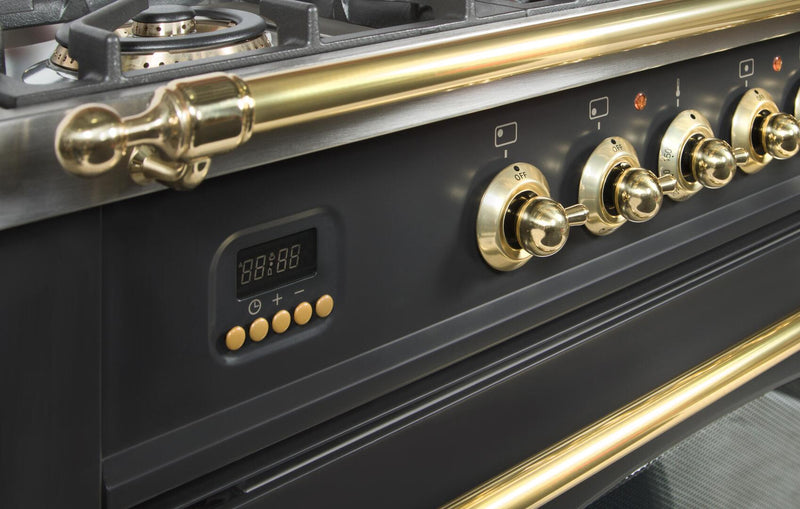 ILVE 36" Nostalgie - Dual Fuel Range with 5 Sealed Brass Burners - 3 cu. ft. Oven - Brass Trim in Matte Graphite (UPN90FDMPM) Ranges ILVE 