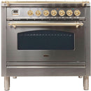 ILVE 36" Nostalgie - Dual Fuel Range with 5 Sealed Brass Burners - 3 cu. ft. Oven - Brass Trim in Stainless Steel (UPN90FDMPI) Ranges ILVE 