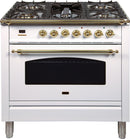ILVE 36" Nostalgie - Dual Fuel Range with 5 Sealed Brass Burners - 3 cu. ft. Oven - Brass Trim in White (UPN90FDMPB) Ranges ILVE 