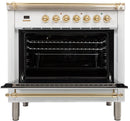 ILVE 36" Nostalgie - Dual Fuel Range with 5 Sealed Brass Burners - 3 cu. ft. Oven - Brass Trim in White (UPN90FDMPB) Ranges ILVE 