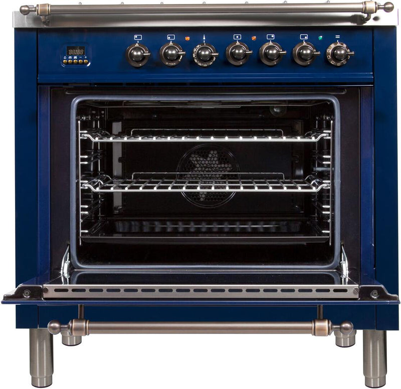 ILVE 36" Nostalgie - Dual Fuel Range with 5 Sealed Brass Burners - 3 cu. ft. Oven - Bronze Trim in Blue (UPN90FDMPBLY) Ranges ILVE 