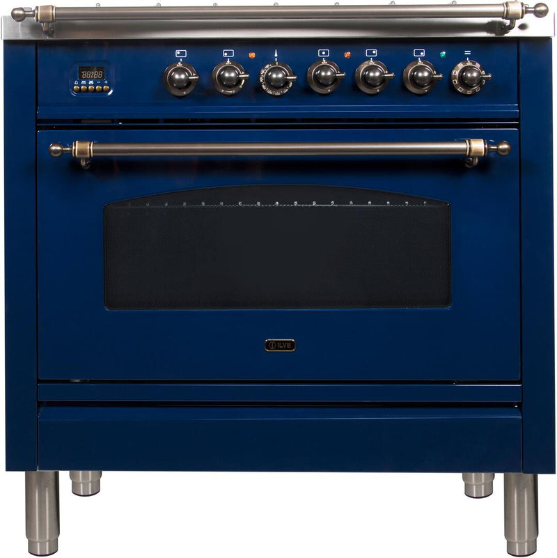 ILVE 36" Nostalgie - Dual Fuel Range with 5 Sealed Brass Burners - 3 cu. ft. Oven - Bronze Trim in Blue (UPN90FDMPBLY) Ranges ILVE 