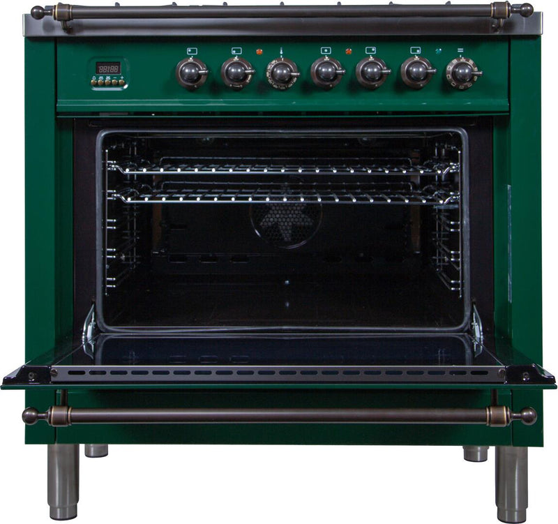 ILVE 36" Nostalgie - Dual Fuel Range with 5 Sealed Brass Burners - 3 cu. ft. Oven - Bronze Trim in Emerald Green (UPN90FDMPVSY) Ranges ILVE 