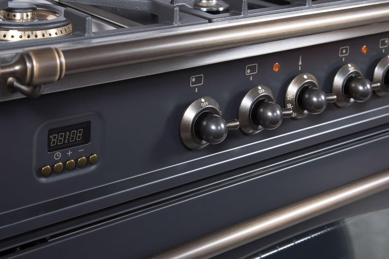 ILVE 36" Nostalgie - Dual Fuel Range with 5 Sealed Brass Burners - 3 cu. ft. Oven - Bronze Trim in Matte Graphite (UPN90FDMPMY) Ranges ILVE 