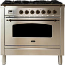ILVE 36" Nostalgie - Dual Fuel Range with 5 Sealed Brass Burners - 3 cu. ft. Oven - Bronze Trim in Stainless Steel (UPN90FDMPIY) Ranges ILVE 