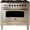 ILVE 36-Inch Nostalgie - Dual Fuel Range with 5 Sealed Brass Burners - 3 cu. ft. Oven - Bronze Trim in Stainless Steel (UPN90FDMPIY)