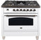 ILVE 36-Inch Nostalgie - Dual Fuel Range with 5 Sealed Brass Burners - 3 cu. ft. Oven - Bronze Trim in White (UPN90FDMPBY)