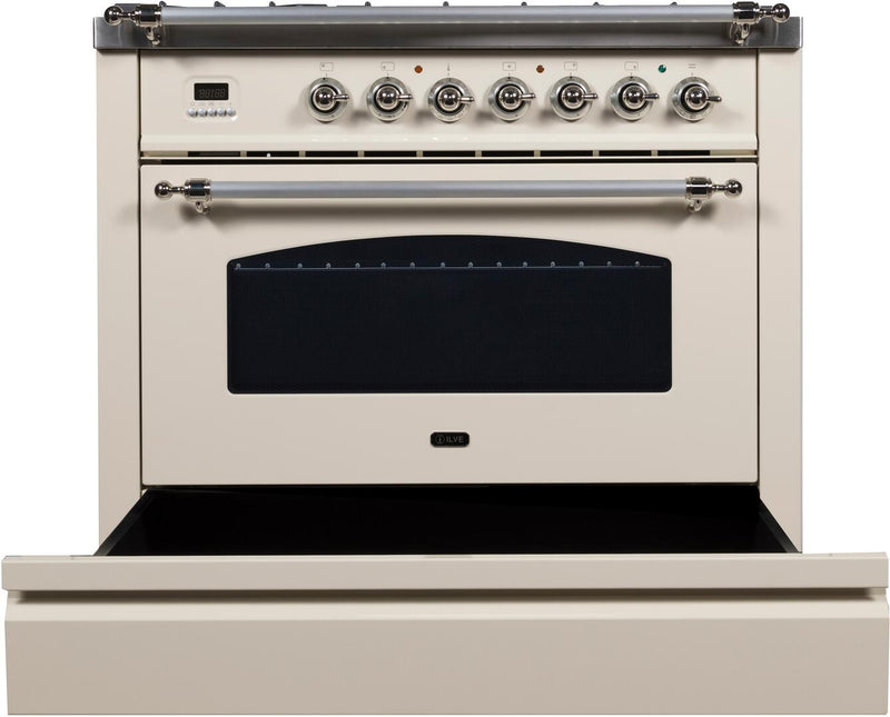 ILVE 36" Nostalgie - Dual Fuel Range with 5 Sealed Brass Burners - 3 cu. ft. Oven - Chrome Trim in Antique White (UPN90FDMPAX) Ranges ILVE 