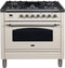 ILVE 36-Inch Nostalgie - Dual Fuel Range with 5 Sealed Brass Burners - 3 cu. ft. Oven - Chrome Trim in Antique White (UPN90FDMPAX)