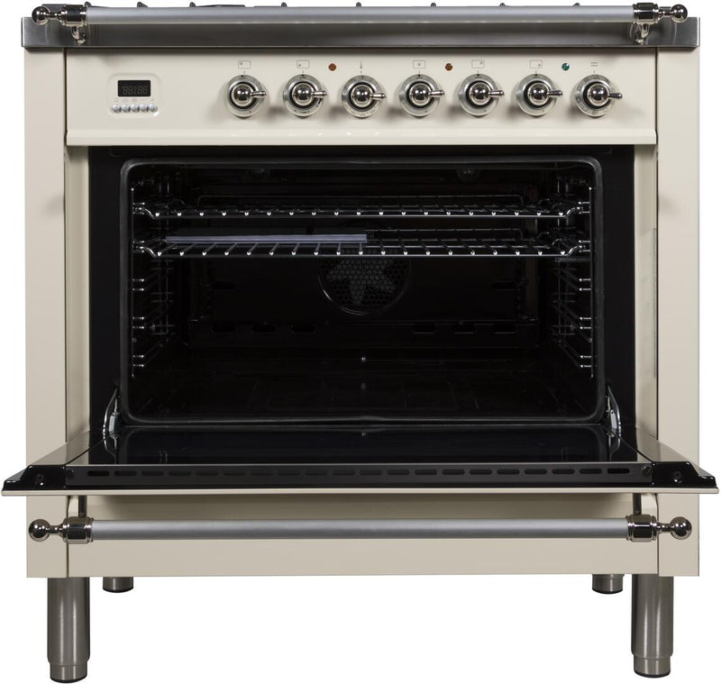 ILVE 36" Nostalgie - Dual Fuel Range with 5 Sealed Brass Burners - 3 cu. ft. Oven - Chrome Trim in Antique White (UPN90FDMPAX) Ranges ILVE 