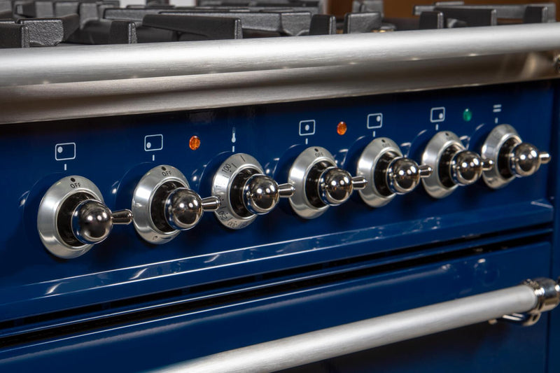 ILVE 36" Nostalgie - Dual Fuel Range with 5 Sealed Brass Burners - 3 cu. ft. Oven - Chrome Trim in Blue (UPN90FDMPBLX) Ranges ILVE 