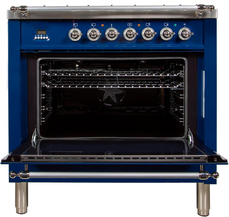 ILVE 36" Nostalgie - Dual Fuel Range with 5 Sealed Brass Burners - 3 cu. ft. Oven - Chrome Trim in Blue (UPN90FDMPBLX) Ranges ILVE 