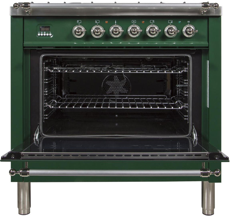 ILVE 36" Nostalgie - Dual Fuel Range with 5 Sealed Brass Burners - 3 cu. ft. Oven - Chrome Trim in Emerald Green (UPN90FDMPVSX) Ranges ILVE 