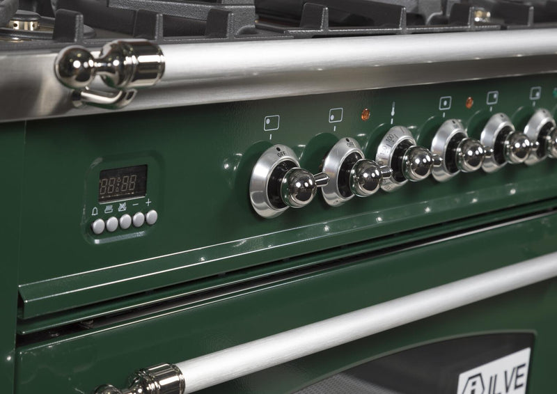 ILVE 36" Nostalgie - Dual Fuel Range with 5 Sealed Brass Burners - 3 cu. ft. Oven - Chrome Trim in Emerald Green (UPN90FDMPVSX) Ranges ILVE 