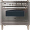 ILVE 36-Inch Nostalgie - Dual Fuel Range with 5 Sealed Brass Burners - 3 cu. ft. Oven - Chrome Trim in Stainless Steel (UPN90FDMPIX)