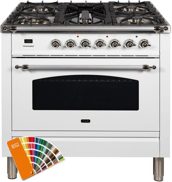 ILVE 36" Nostalgie - Dual Fuel Range with 5 Sealed Brass Burners - 3 cu. ft. Oven in Custom RAL Color with Chrome Trim (UPN90FDMPRALX) Ranges ILVE 
