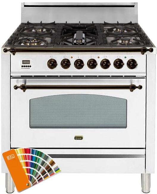 ILVE 36" Nostalgie Gas Range with 4 Burners - Griddle - 3.5 cu. ft. Oven - Brass Trim Custom RAL Color (UPN90FDVGGRALY) Ranges ILVE 