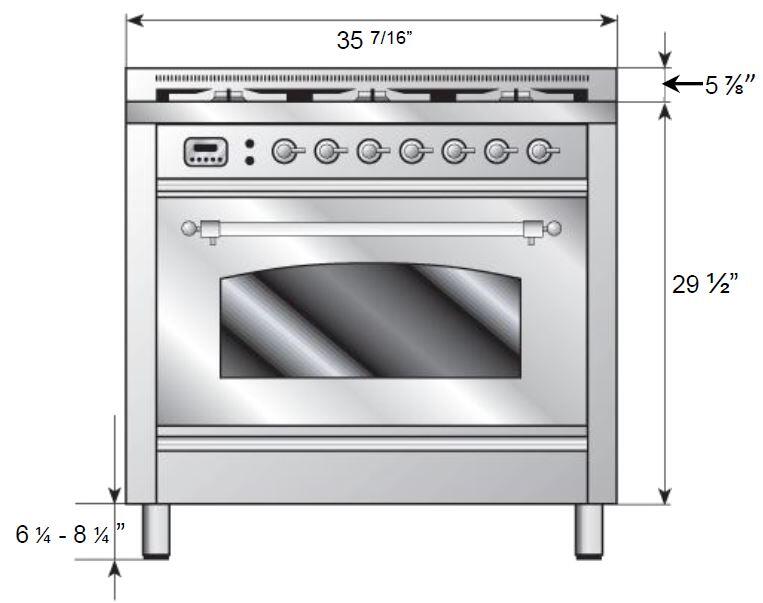 ILVE 36" Nostalgie Gas Range with 4 Sealed Burners - 3.5 cu. ft. Oven - Brass Trim in Stainless Steel (UPN90FVGGIX) Ranges ILVE 