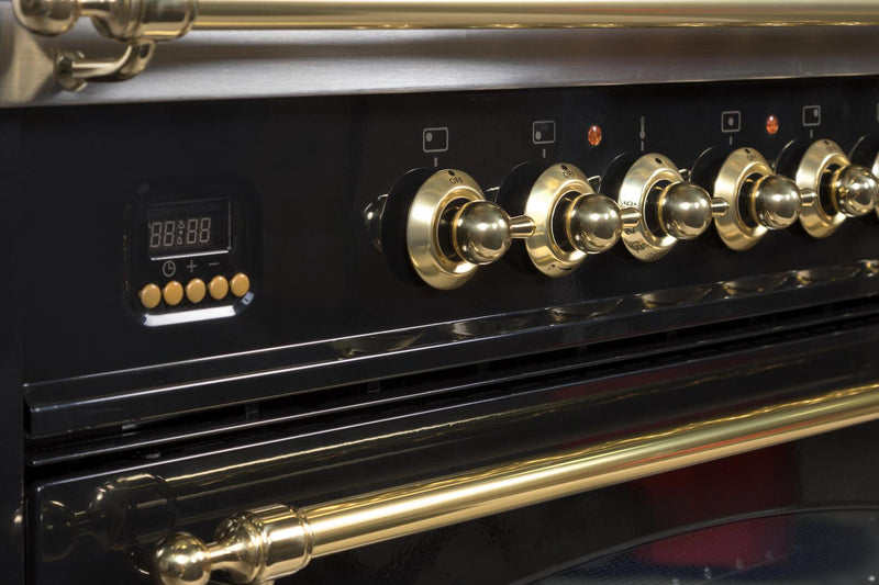 ILVE 36" Nostalgie Gas Range with 5 Burners - Griddle - 3.5 cu. ft. Oven - Brass Trim in Gloss Black (UPN90FDVGGN) Ranges ILVE 