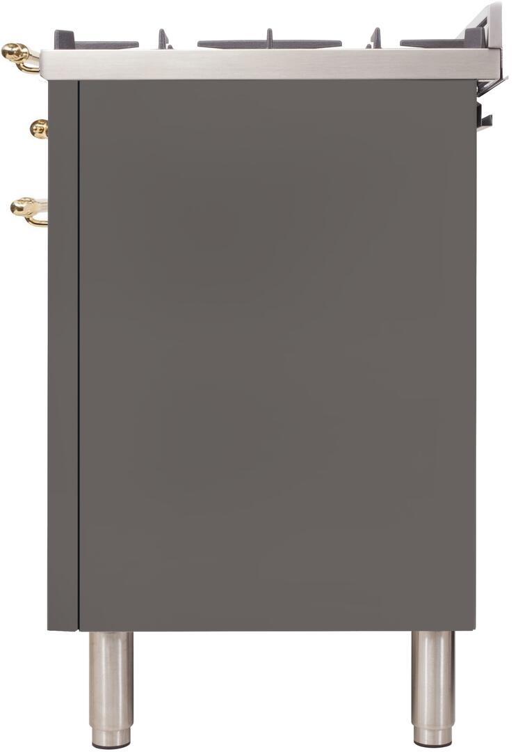 Gas range side panel with brass fittings and four metal legs