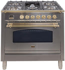 ILVE 36" Nostalgie Gas Range with 5 Burners - Griddle - 3.5 cu. ft. Oven - Brass Trim in Stainless Steel (UPN90FDVGGI) Ranges ILVE 
