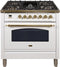 ILVE 36-Inch Nostalgie Gas Range with 5 Burners - Griddle - 3.5 cu. ft. Oven - Brass Trim in White (UPN90FDVGGB)