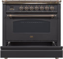 ILVE 36" Nostalgie Gas Range with 5 Burners - Griddle - 3.5 cu. ft. Oven - Bronze Trim in Matte Graphite (UPN90FDVGGMY) Ranges ILVE 