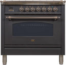 ILVE 36" Nostalgie Gas Range with 5 Burners - Griddle - 3.5 cu. ft. Oven - Bronze Trim in Matte Graphite (UPN90FDVGGMY) Ranges ILVE 