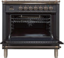 ILVE 36" Nostalgie Gas Range with 5 Burners - Griddle - 3.5 cu. ft. Oven - Bronze Trim in Matte Graphite (UPN90FDVGGMY) Ranges ILVE 