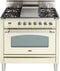 ILVE 36-Inch Nostalgie Gas Range with 5 Burners - Griddle - 3.5 cu. ft. Oven - Chrome Trim in Antique White (UPN90FDVGGAX)