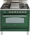 ILVE 36-Inch Nostalgie Gas Range with 5 Burners - Griddle - 3.5 cu. ft. Oven - Chrome Trim in Emerald Green (UPN90FDVGGVSX)