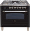 ILVE 36-Inch Nostalgie Gas Range with 5 Burners - Griddle - 3.5 cu. ft. Oven - Chrome Trim in Gloss Black (UPN90FDVGGNX)
