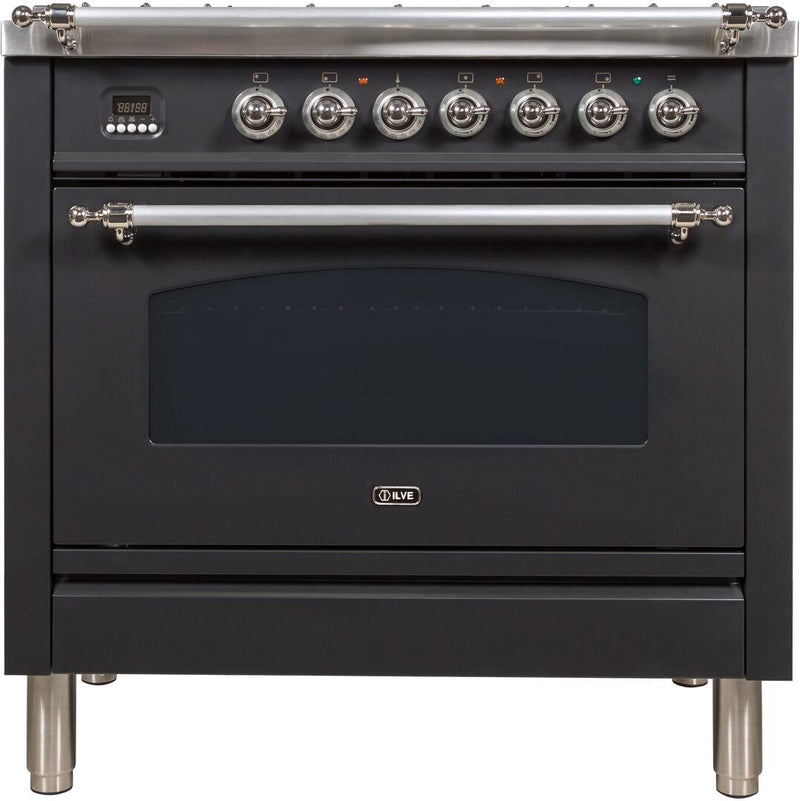 ILVE 36" Nostalgie Gas Range with 5 Burners - Griddle - 3.5 cu. ft. Oven - Chrome Trim in Matte Graphite (UPN90FDVGGMX) Ranges ILVE 