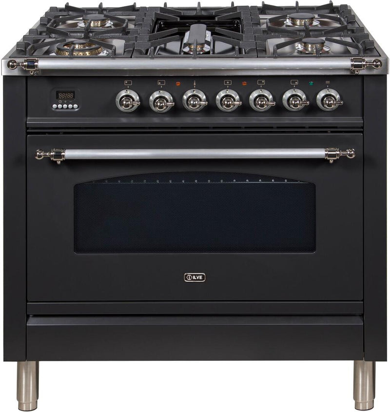 ILVE 36" Nostalgie Gas Range with 5 Burners - Griddle - 3.5 cu. ft. Oven - Chrome Trim in Matte Graphite (UPN90FDVGGMX) Ranges ILVE 