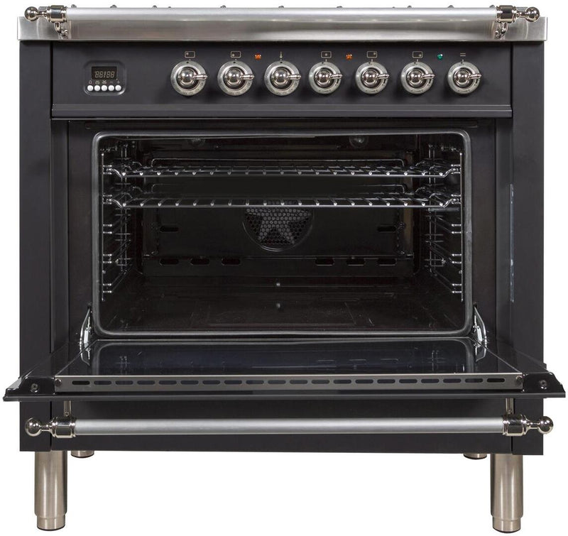 ILVE 36" Nostalgie Gas Range with 5 Burners - Griddle - 3.5 cu. ft. Oven - Chrome Trim in Matte Graphite (UPN90FDVGGMX) Ranges ILVE 