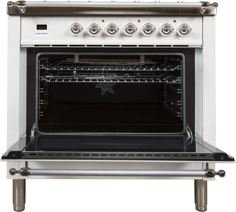 ILVE 36" Nostalgie Gas Range with 5 Burners - Griddle - 3.5 cu. ft. Oven - Chrome Trim in White (UPN90FDVGGBX) Ranges ILVE 