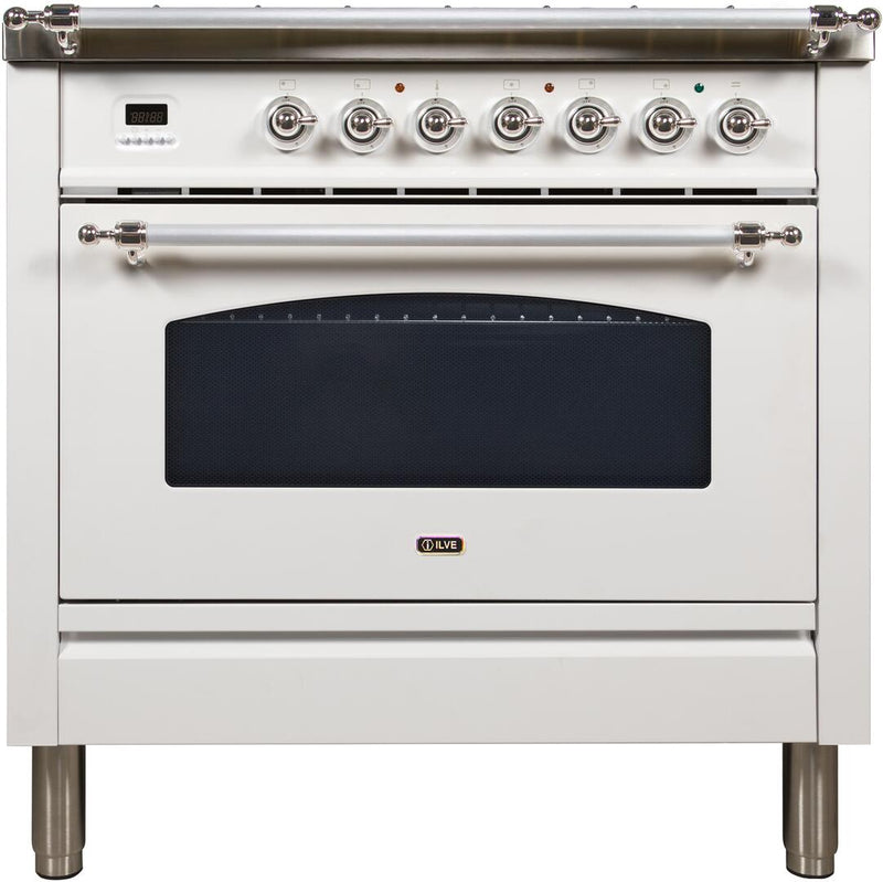 ILVE 36" Nostalgie Gas Range with 5 Burners - Griddle - 3.5 cu. ft. Oven - Chrome Trim in White (UPN90FDVGGBX) Ranges ILVE 