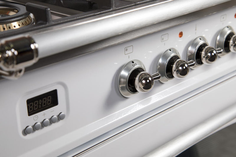 ILVE 36" Nostalgie Gas Range with 5 Burners - Griddle - 3.5 cu. ft. Oven - Chrome Trim in White (UPN90FDVGGBX) Ranges ILVE 