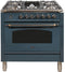ILVE 36-Inch Nostalgie Series Freestanding Single Oven Dual Fuel Range with 5 Sealed Burners and Griddle in Blue Grey with Bronze Trim (UPN90FDMPGUY)
