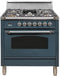 ILVE 36-Inch Nostalgie Series Freestanding Single Oven Gas Range with 5 Sealed Burners and Griddle, High Back, in Blue Grey with Chrome Trim (UPN90FDVGGGUX)