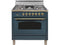 ILVE 36-Inch Nostalgie Series Freestanding Single Oven Gas Range with 5 Sealed Burners and Griddle in Blue Grey with Brass Trim (UPN90FDVGGGU)