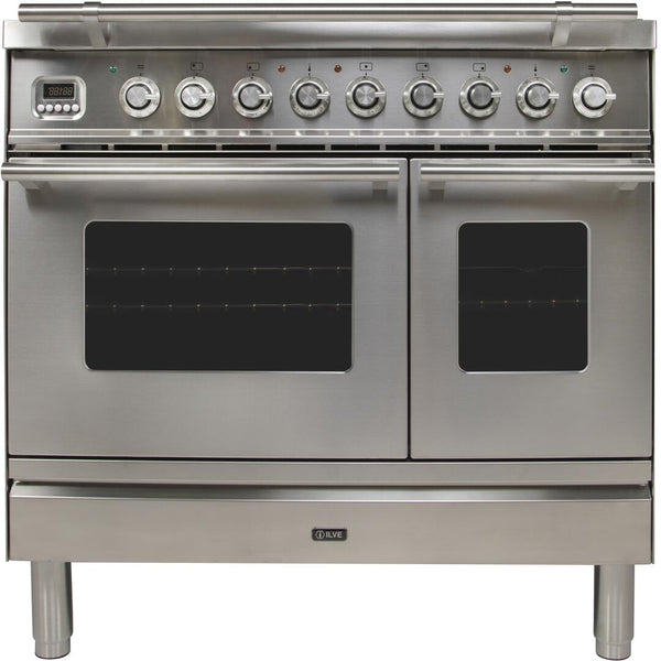 ILVE 36" Professional Plus Dual Fuel Range with 5 Sealed Burners - Double Oven - Griddle - Staless Steel (UPDW90FDMPI) Ranges ILVE 