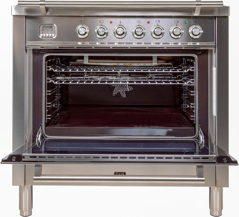 ILVE 36" Professional Plus Range with 5 Sealed Burners - 3.5 cu. ft. Oven - Chrome Trim in Stainless Steel (UPW90FDVGGI) Ranges ILVE 