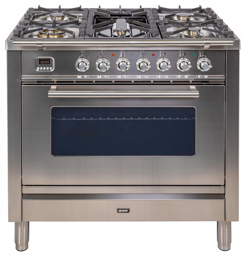 ILVE 36" Professional Plus Range with 5 Sealed Burners - 3.5 cu. ft. Oven - Chrome Trim in Stainless Steel (UPW90FDVGGI) Ranges ILVE 