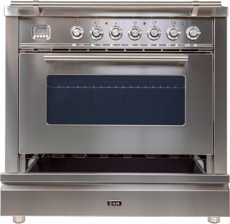 ILVE 36" Professional Plus Range with 5 Sealed Burners - 3.5 cu. ft. Oven - Chrome Trim in Stainless Steel (UPW90FDVGGI) Ranges ILVE 