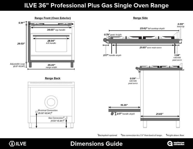 ILVE 36" Professional Plus Range with 5 Sealed Burners - 3.5 cu. ft. Oven - Matte Graphite (UPW90FDVGGMX) Ranges ILVE 