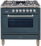 ILVE 36-Inch Professional Plus Series Freestanding Dual Fuel Range with 5 Sealed Burners in Blue Grey with Chrome Trim (UPW90FDMPGU)