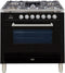 ILVE 36-Inch Professional Plus Series Freestanding Single Oven Dual Fuel Range with 5 Sealed Burners in Glossy Black with Chrome Trim (UPW90FDMPN)