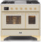 ILVE 40-Inch Majestic II Dual Fuel Range with 6 Sealed Burners and Griddle - 3.82 cu. ft. Oven - Brass Trim in Antique White (UMD10FDNS3AWG)
