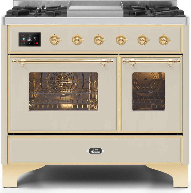 ILVE 40" Majestic II Dual Fuel Range with 6 Sealed Burners and Griddle - 3.82 cu. ft. Oven - Brass Trim in Antique White (UMD10FDNS3AWG) Ranges ILVE 